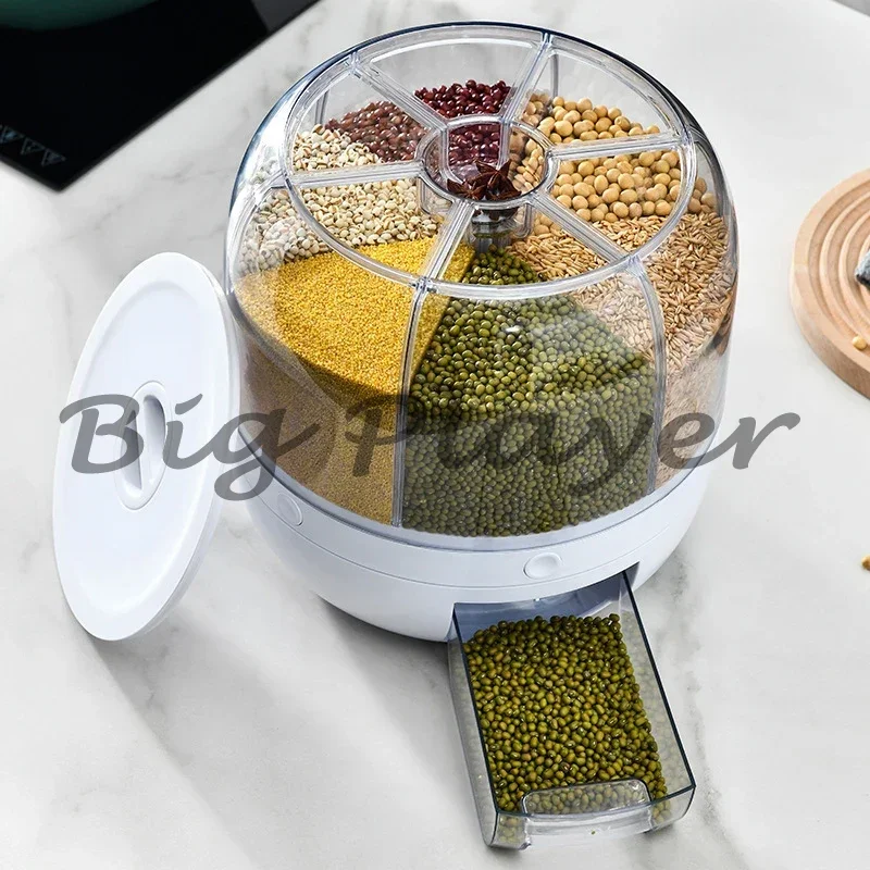 360 Degree Rotating Rice Dispenser Sealed Dry Cereal Grain Bucket Moisture-proof Food Storage Box Container Kitchen Organizer