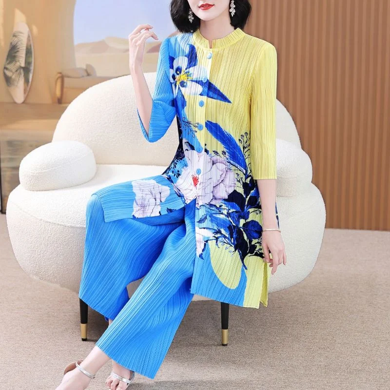 

Fashionable Casual Women's Set Elegant Pleated Two-Piece Suit for Younger Looking Mom High-End plus Size Comfortable All Seasons