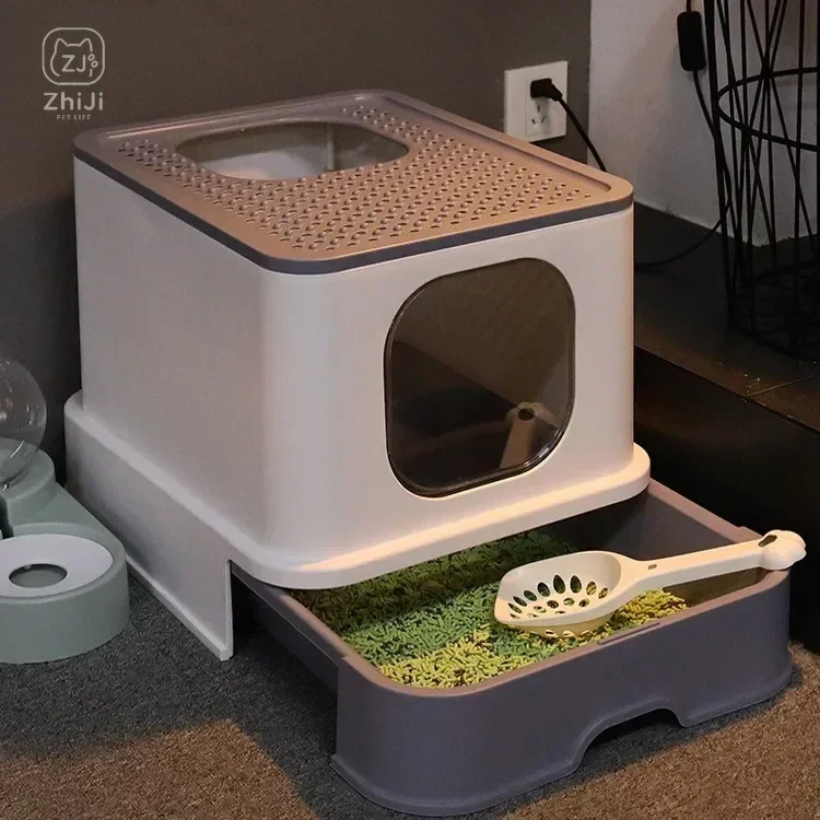 Cat Litter Box Fully Enclosed Drawer Type Anti-splash Oversized King Pet Toilet Pet Supplies Cat Bedpans
