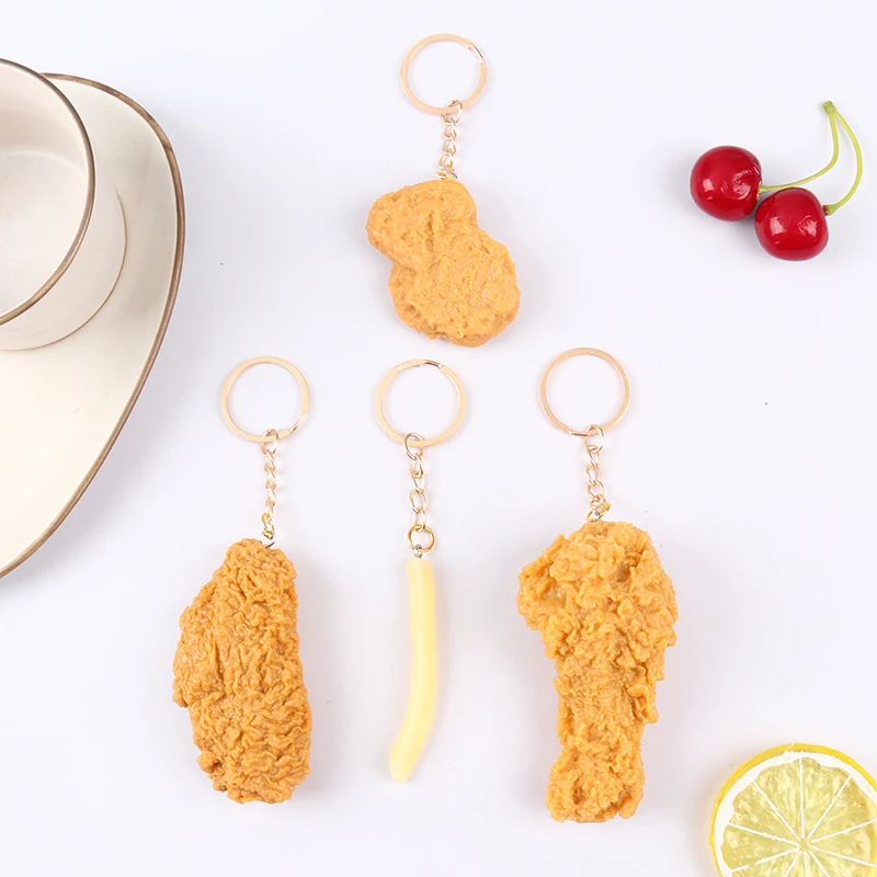 Funny Fried Chicken Leg Chicken Wing Keychain Creative Mini Simulation Food Pendant With Key Ring For Handbag Purse Accessories