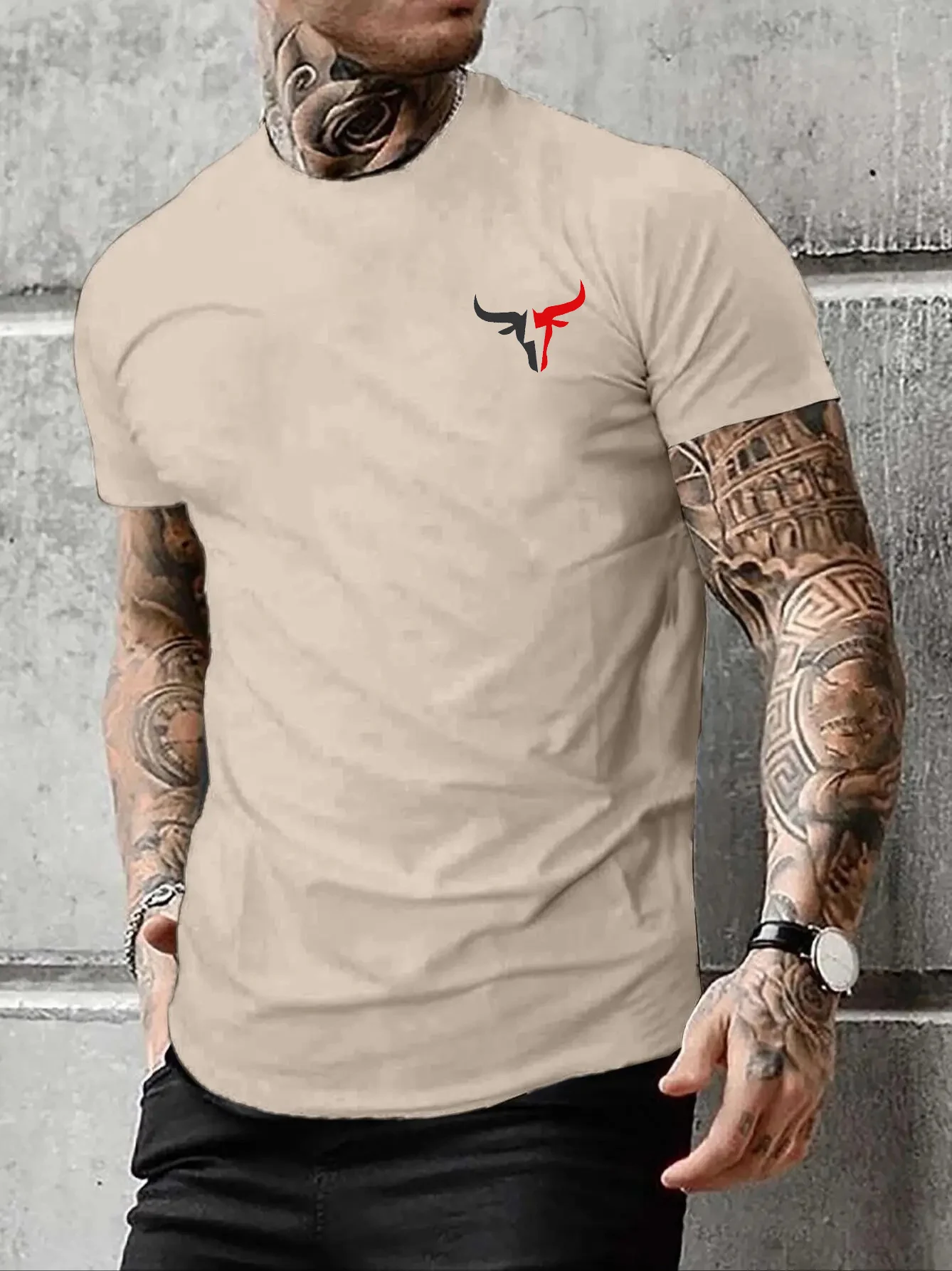 

Men's summer 100% pure cotton bull print loose large casual round neck short-sleeved T-shirt fashionable new good-looking sale