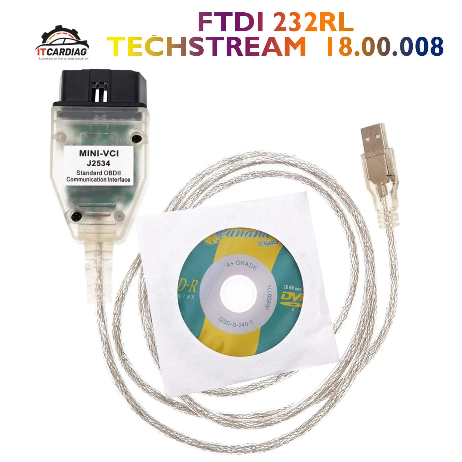 

FTDI FT232RL Mini Vci For Toyota TIS Techstream V18.00.008 Minivci MINI-VCI J2534 Auto Scanner OBD OBD2 Car Diagnostics Cable