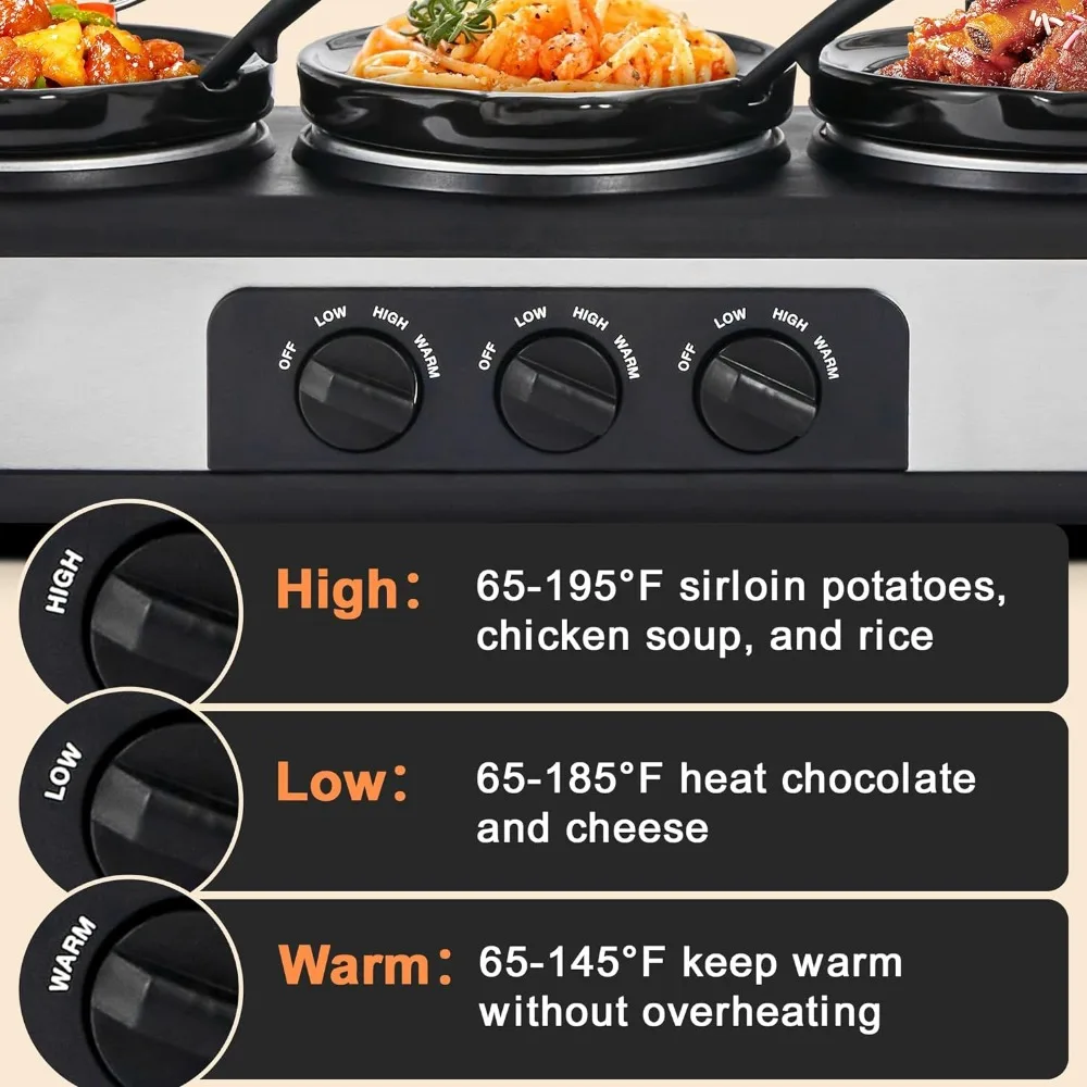 Slow Cooker with Ceramic Pot, 3 Modes Adjustable Temp, Dishwasher Safe, Removeable Glass Lid and 3 PVC Spoons,Stainless Steel