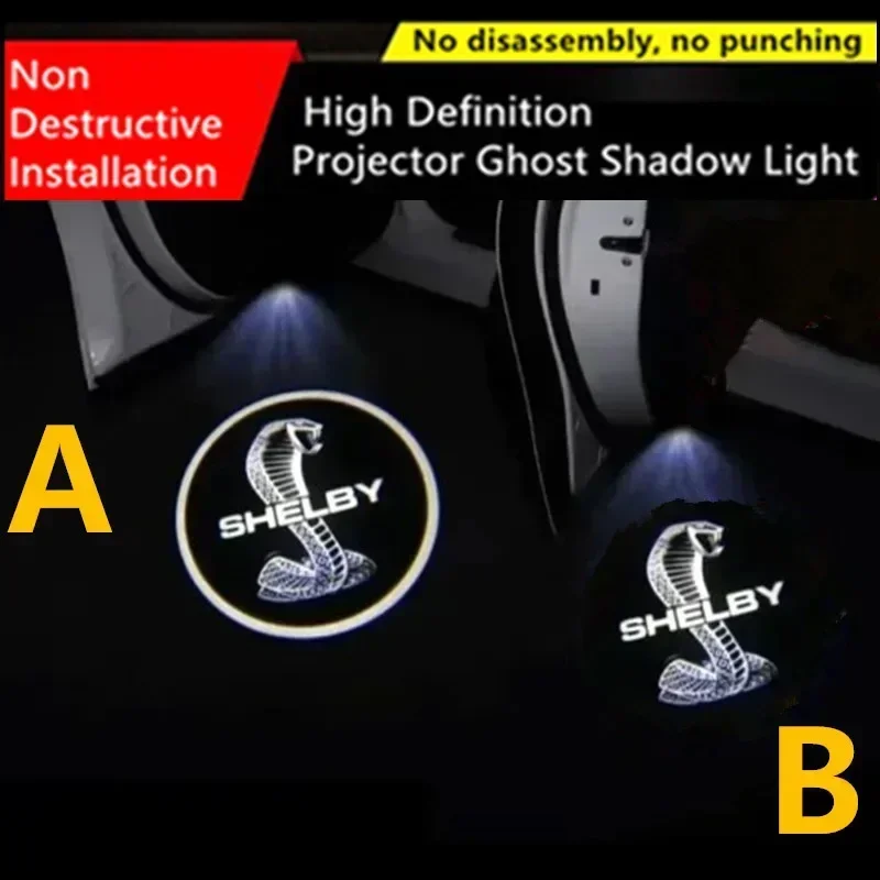 

2Pcs Cobra Logo Infrared LED Light Car Door Welcome Projector For Ford Mustang GT500 SVT Shelby Fender Decor Lamps