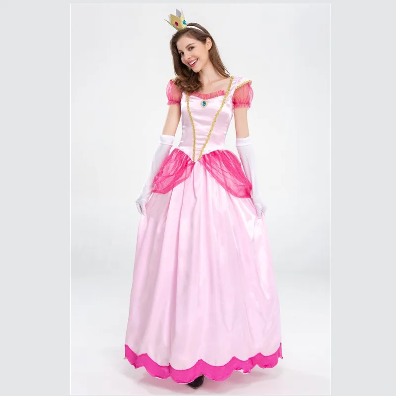 Halloween Purim Super Bro Plumber Adult Peach Princess Fancy Costume Christmas Carnival Party Alice Queen Cosplay Dress