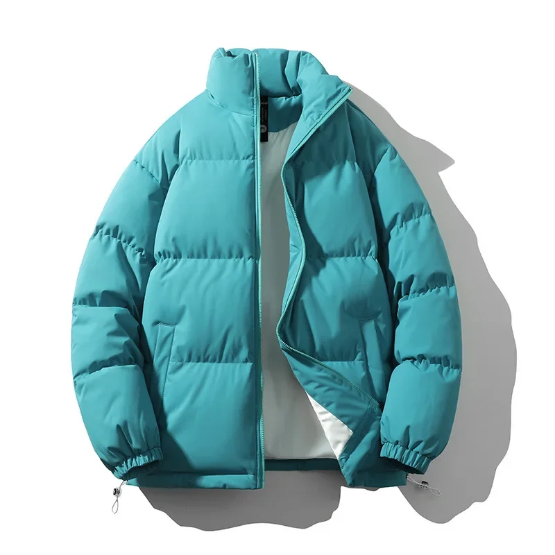 Parka inchado de algodão acolchoado masculino com gola alta, casaco extragrande para baixo, jaqueta grossa, plus size, S-3XL, azul, inverno