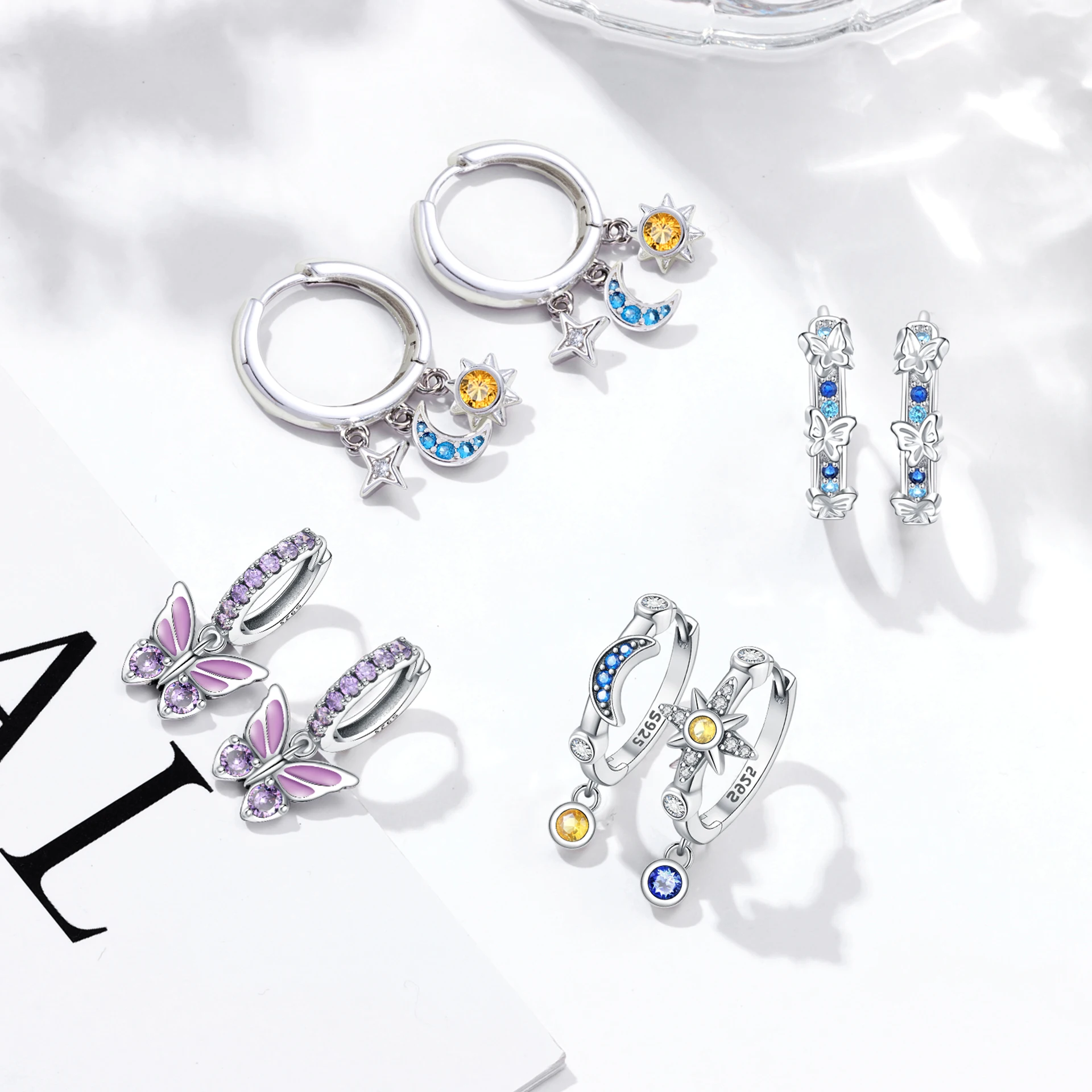 

MISEFF S925 Sterling Silver Earrings Exquisite Star, Moon, and Butterfly Earring For Women Fashion Jewelry Birthday Gift