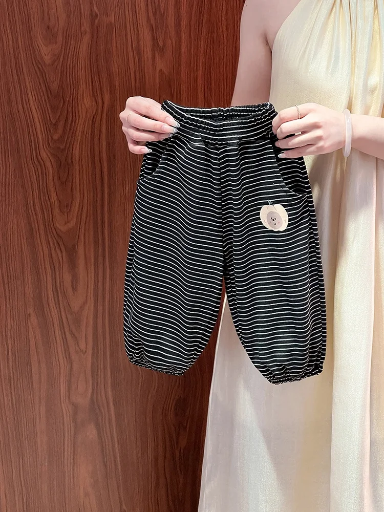 

Children's Spor Striped Trousers Spring Autumn 2026 New Faionable Cuffed Sweatpants ex High Waist Wide Leg Pants