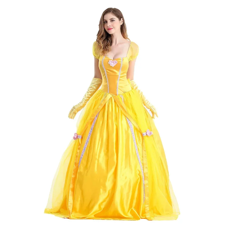 wat22 Halloween Beauty And The Beast Yellow Princess Dress Adult Belle Costumes Cosplay Party Masquerade Bell Court New 2025 aa