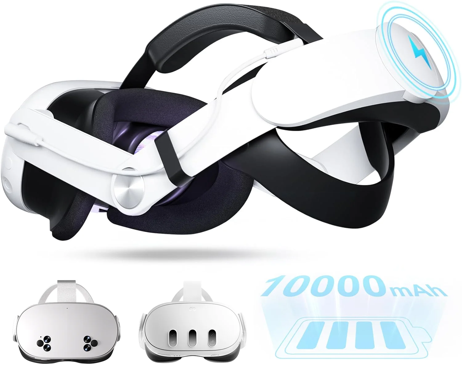 10000mah Battery Fast Charging Headband for Quest 3 Headwear More Balance, Less Stress Accessory