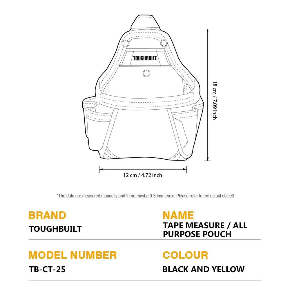 Toughbuilt TB-CT-25 ClipTech Maßbandtasche, 6-lagiger, langlebiger Werkzeug-Organizer für Tischler, Elektriker, Baustelle – Detail 2