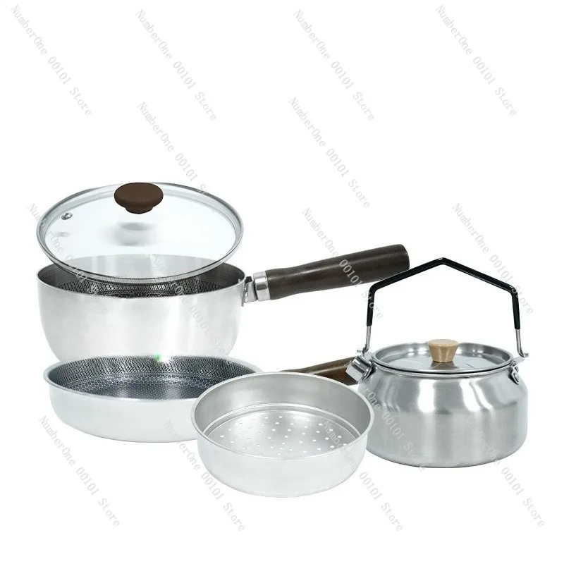 Portable Outdoor Camping Cookware Set Lightweight Picnic Cooking Pot Kettle Frying Pan Boiling Soup Noodle Tea Set for Butane