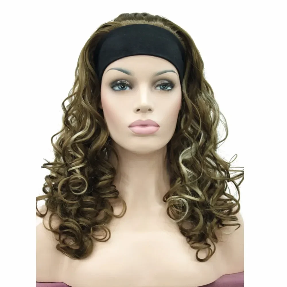 StrongBeauty Parrucca Sintetica delle Donne Lunghi Ricci 3/4 Dei Capelli 3/4 Nero/Bionda Naturale Della Fascia Parrucche