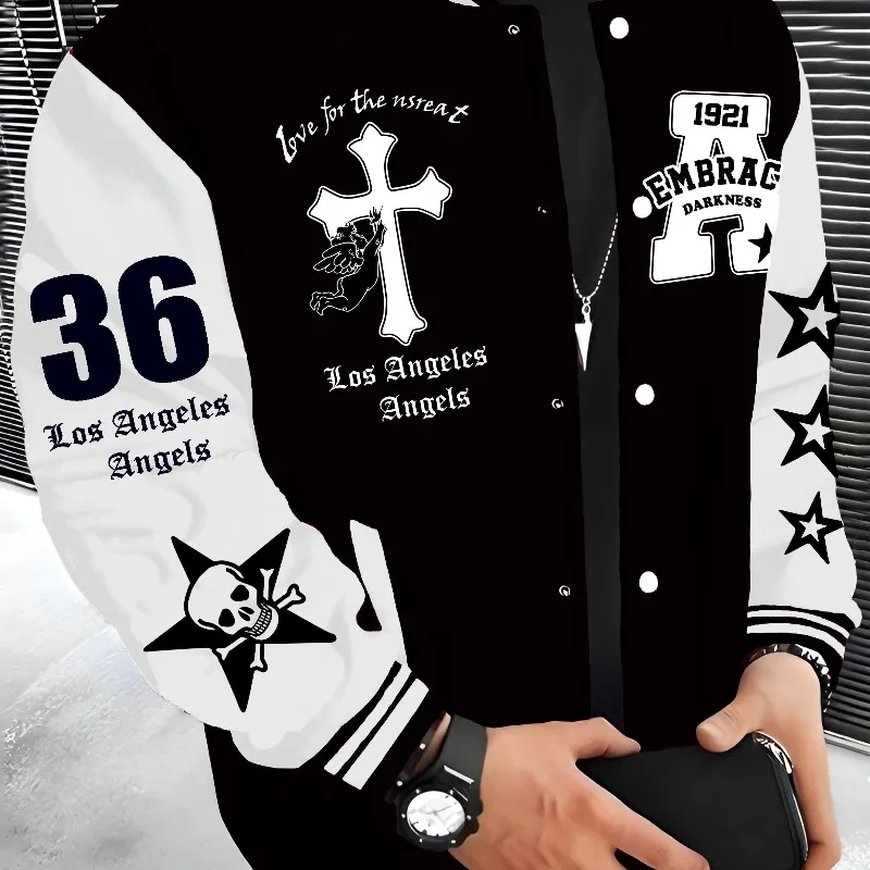 

Men's Los Angeles Varsity Jacket Baseball Jacket Red and Black Hip Hop Rock Style Fall/Winter Casual Streetwear Men Jacket
