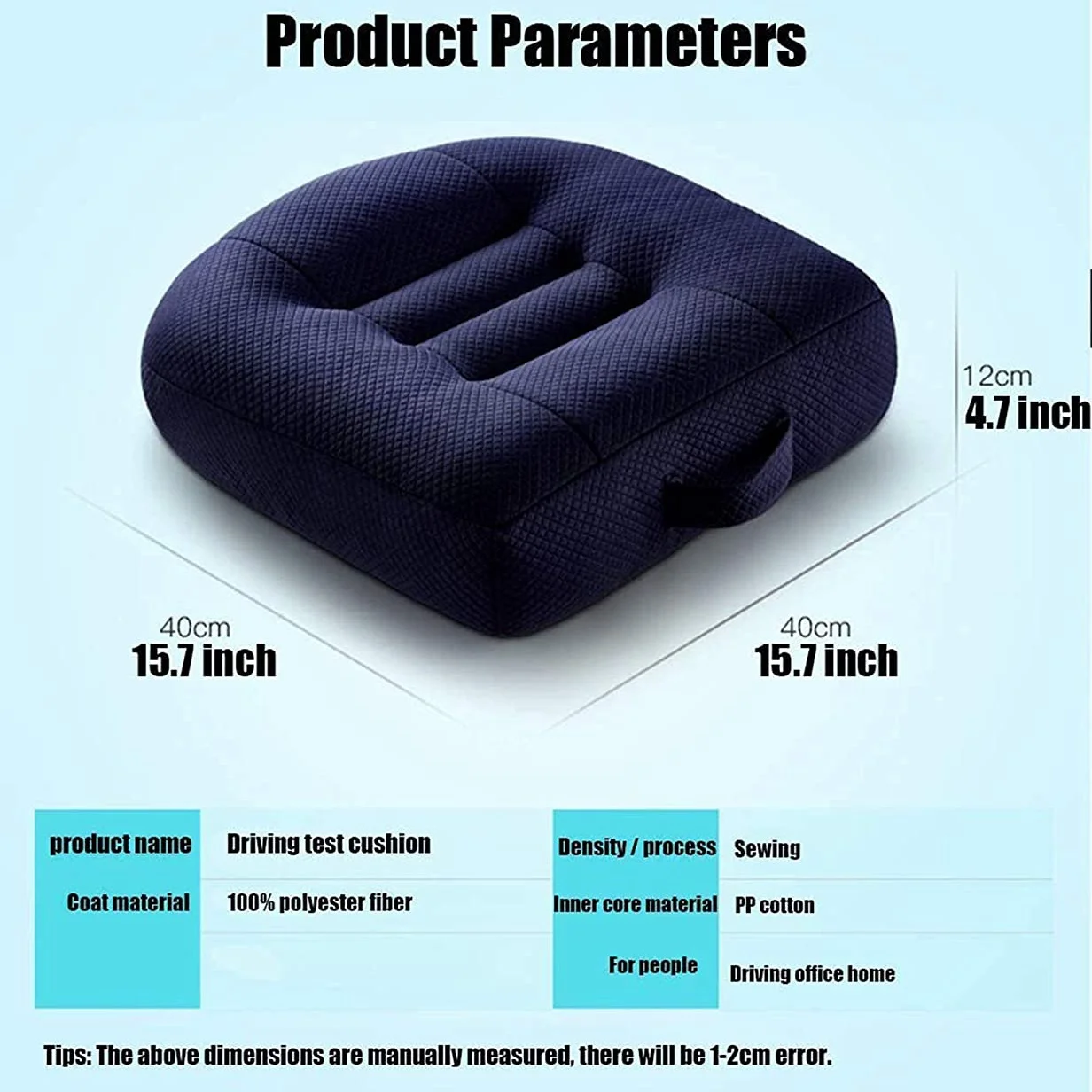 Car Driving Seats Cushion Dwarf Driver Thickening Booster Cushion Heightened Office Chair Cushion for Cars Trucks Blue