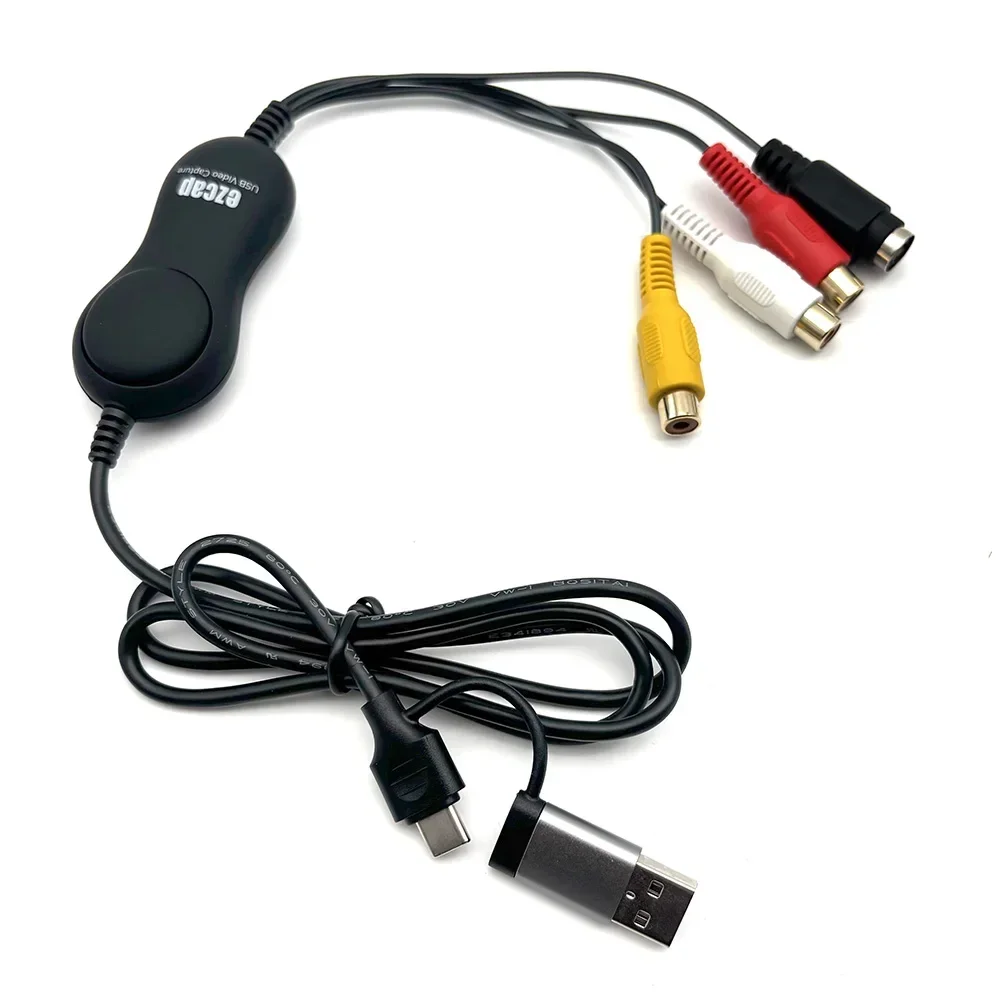 USB 2.0 Type C AV RCA S-Video Video Capture Card Recording for VHS Hi8 DVD Player Camcorder Support PAL NTSC or SECAM Standard