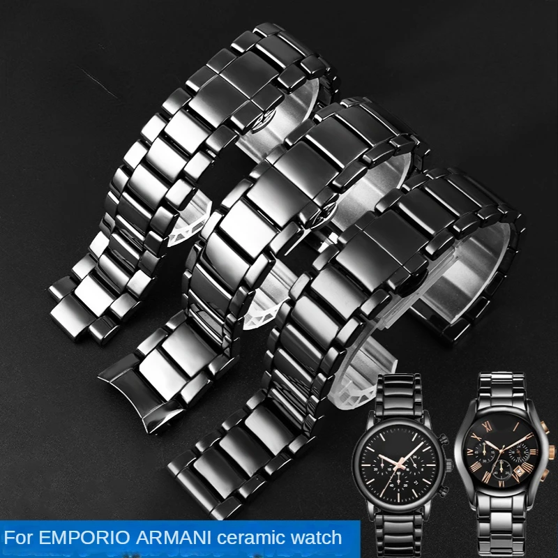 Ceramic Watch Band for Armani AR 1410 1400 1440 1411 1421 1451 1452 Comfortable Wear Watch Strap Accessories 0mm Wristband