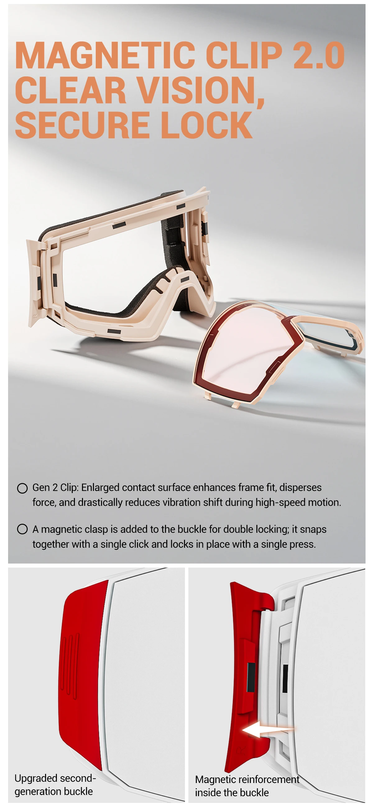 Kapvoe Photochrome Skibrille mit Magnetischen Antibeschlag-Gläsern UV400-Schutz für Männer und Frauen Skibrille Schnee-Sonnenbrille Sportbrille – Detail 3