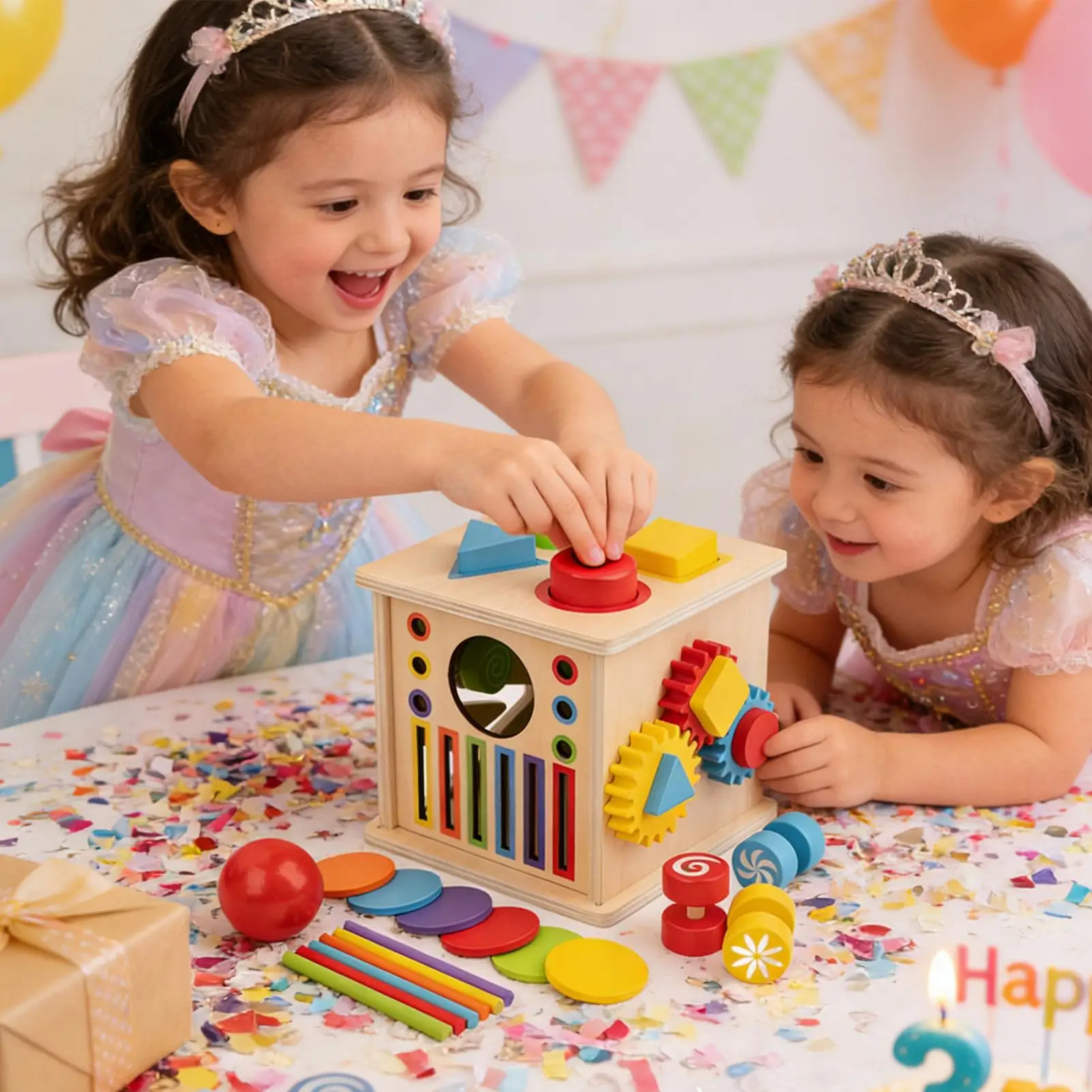 กล่องสมบัติเสริมพัฒนาการเด็กเล็ก 8 in 1 ฝึกการจดจำและจับคู่สี ของเล่นเสริมทักษะแบบหยอดเหรียญ