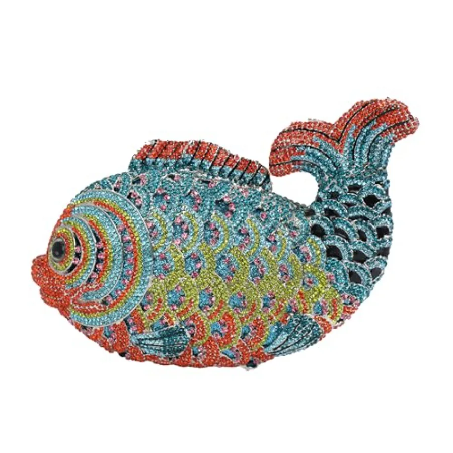 Women Mini Fish Clutch Luxury Rhinestones Purse Sparkling Banquet Handbag Wedding Party Clutch Bag