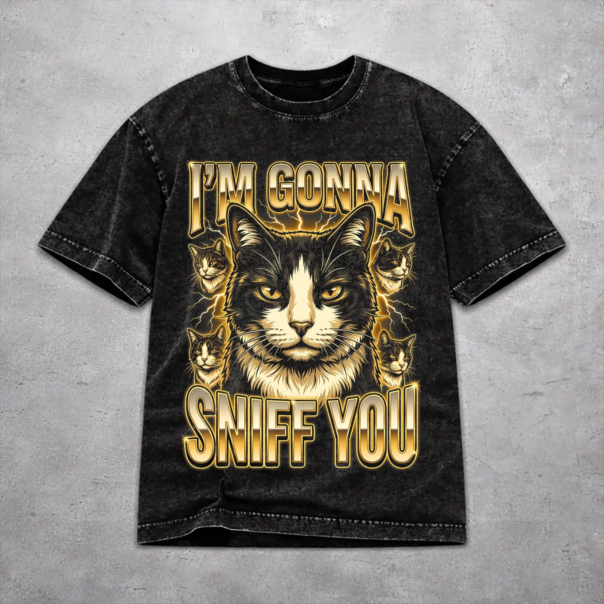 Men Women Harajuku Washed T-shirts I'm Gonna Sniff You Funny Cat  Printed Shirt Outfit Harajuku  Tee Shirts