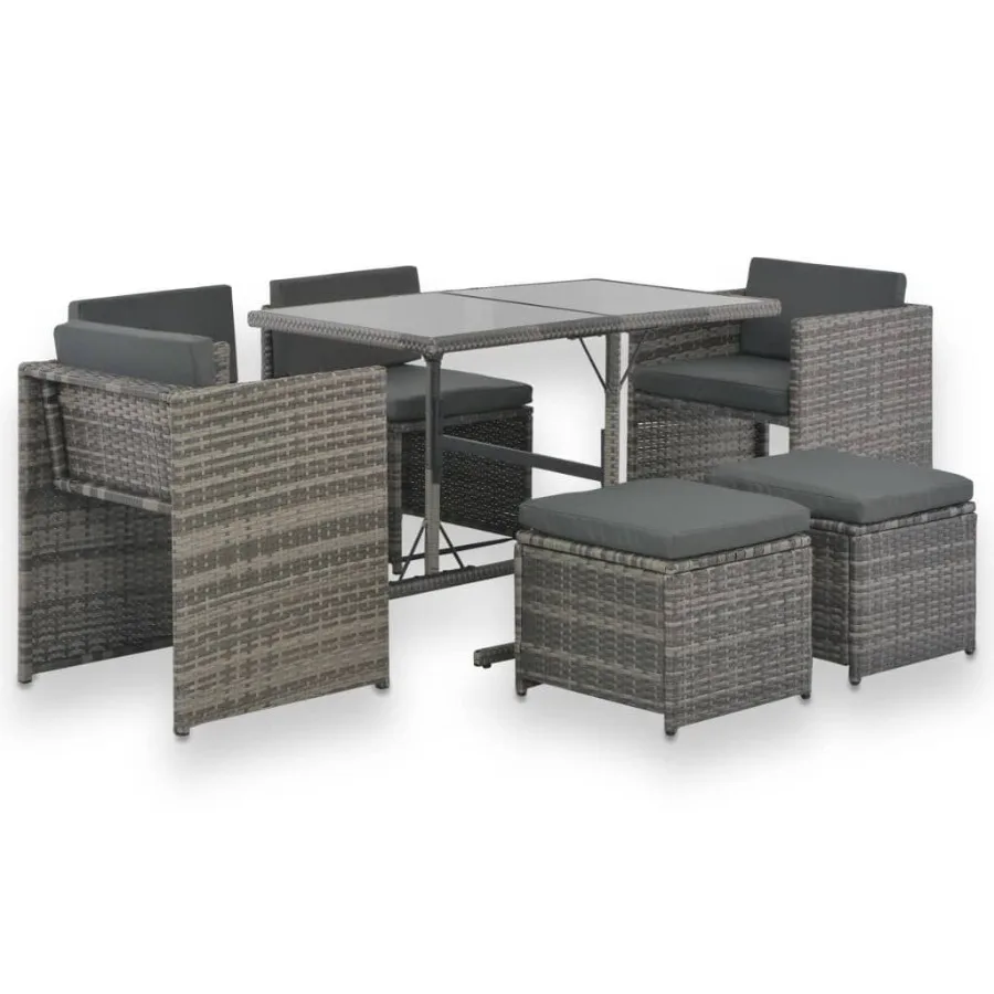 

7 Piece Patio Dining Set with Cushions Poly Rattan Gray
