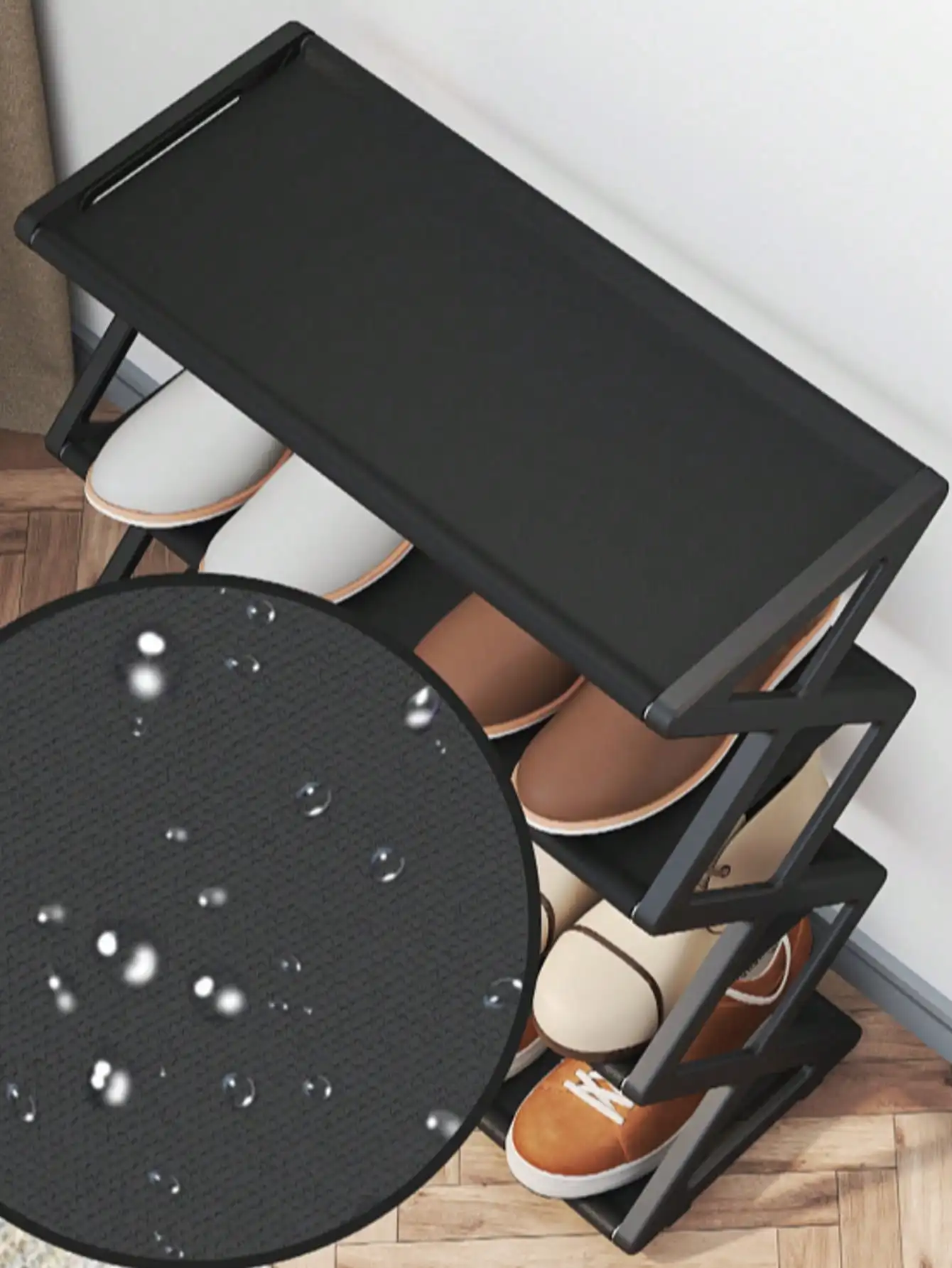 4-lagiges stapelbares Schuhregal, erweiterbares und verstellbares Schuhregal aus Stoff – Detail 2