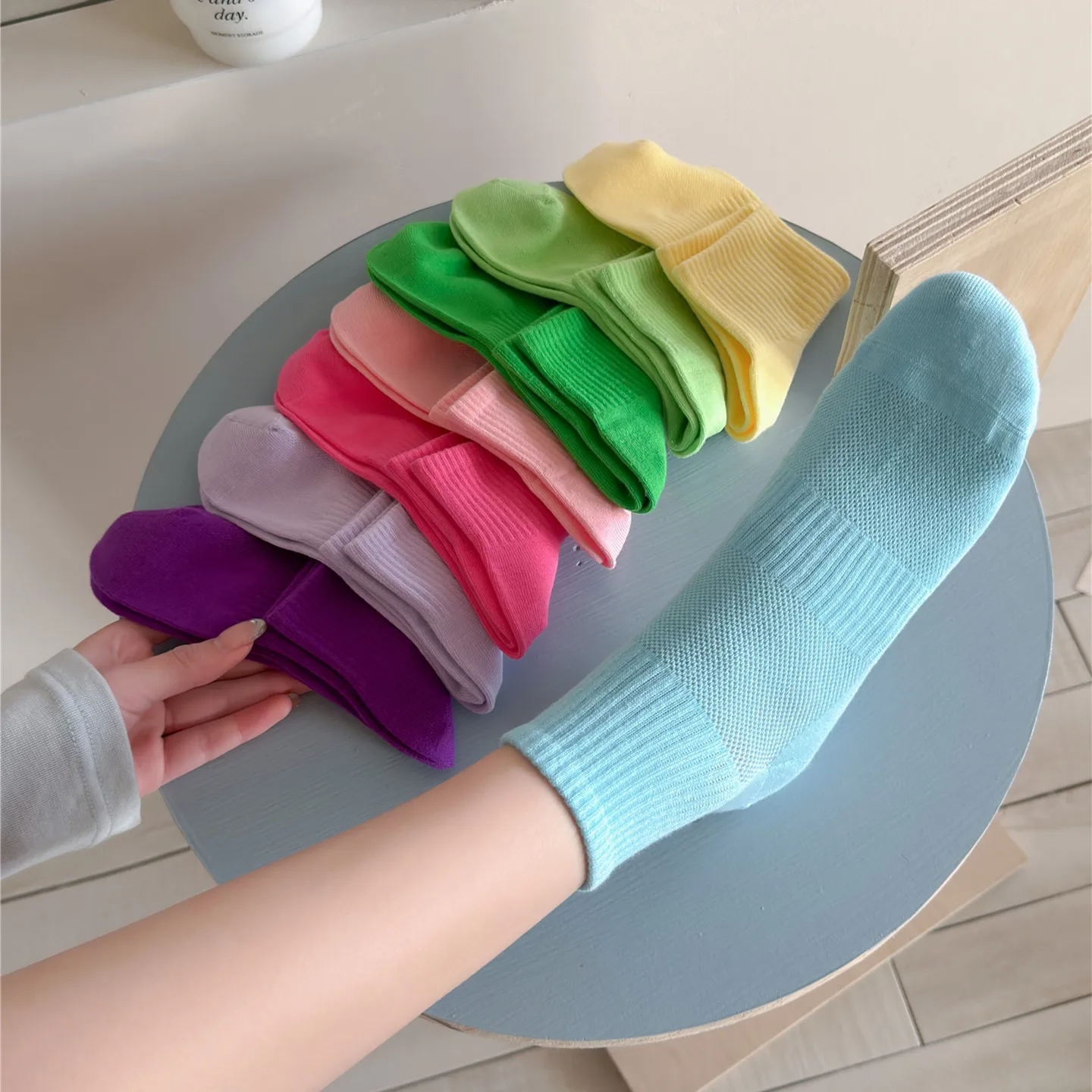 Women's Dopamine Fashion Funny Outerwear Socks Candy Colored Boneless Pure Cotton Mesh Socks Versatile Solid Color Simple Sweet