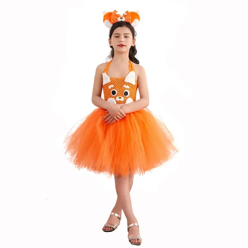 Uma maca de ursos cosplay girando vermelho juventude metamorfose roupas infantis cos halloween coati desempenho vestido 2025 novo