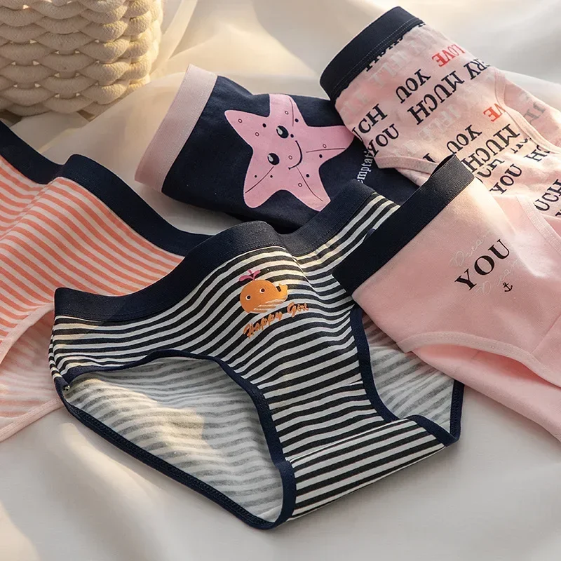 

Panties Cartoon Underwear Women's Mid-waist Navy Starfish Cotton Fabric Cotton Crotch Hip Lift Girly Cute Briefs Comfortable