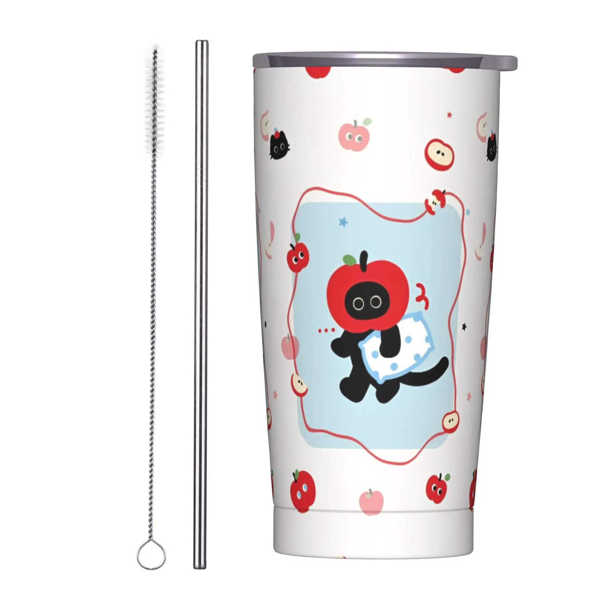 

Stainless Steel Tumbler Black Cat and Apples Thermal Cups Portable Cold and Hot Mugs Cup Driving Custom DIY Water Bottle