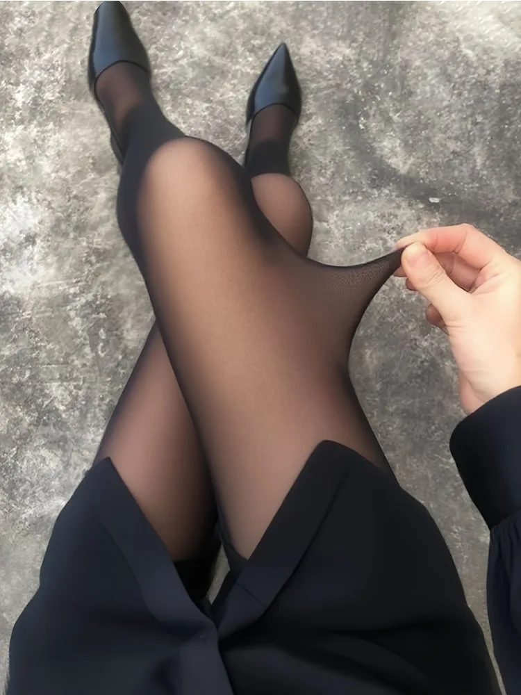 Autumn Winter Tights For Women High Waist Elastic Slimming Pantyhose Socks Sexy Black Semi Sheer Tights For Temperature 15-30°C