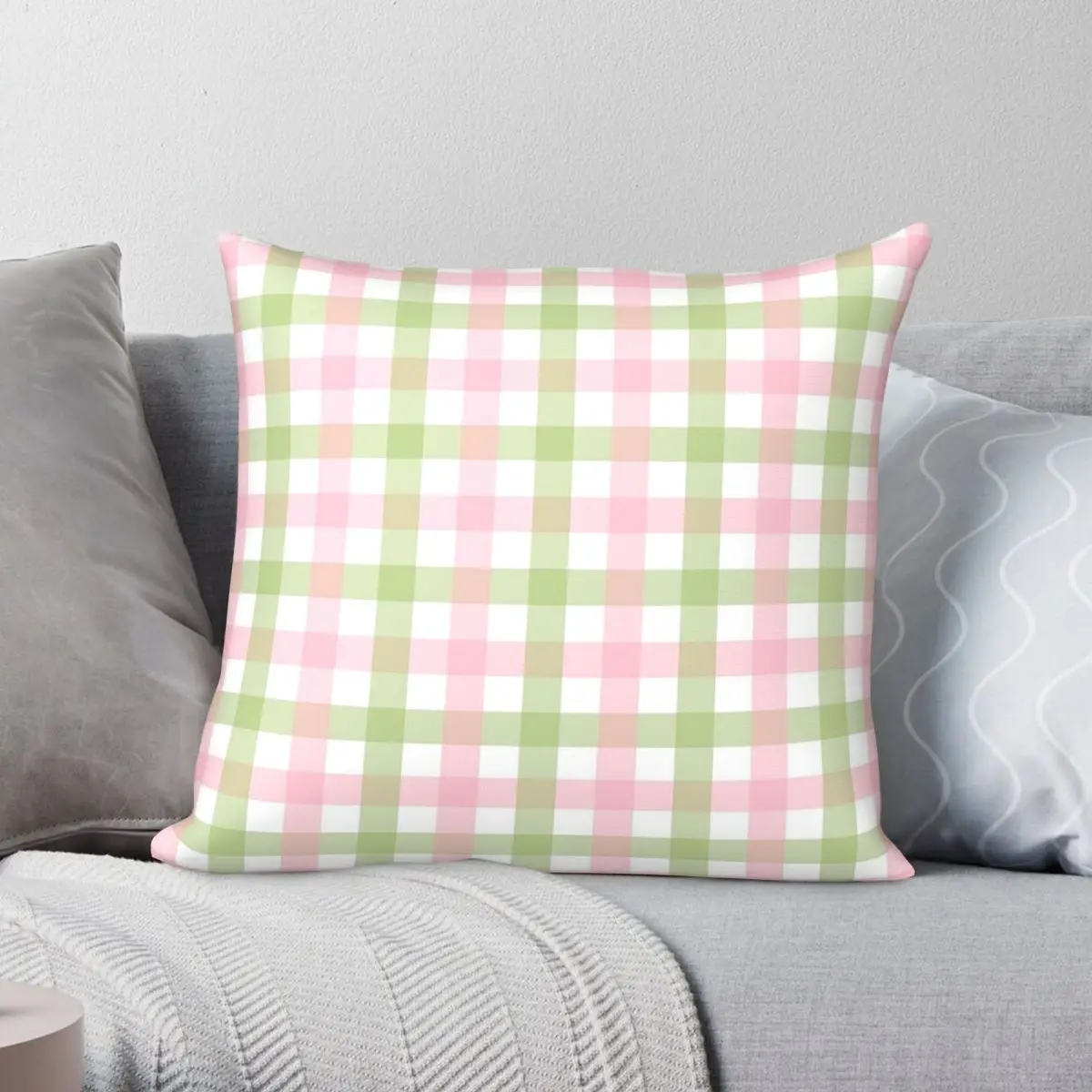 Pink And Green Gingham Square Pillowcase Polyester Linen Velvet Pattern Zip Decorative Pillow Case Sofa Cushion Cover 45x45