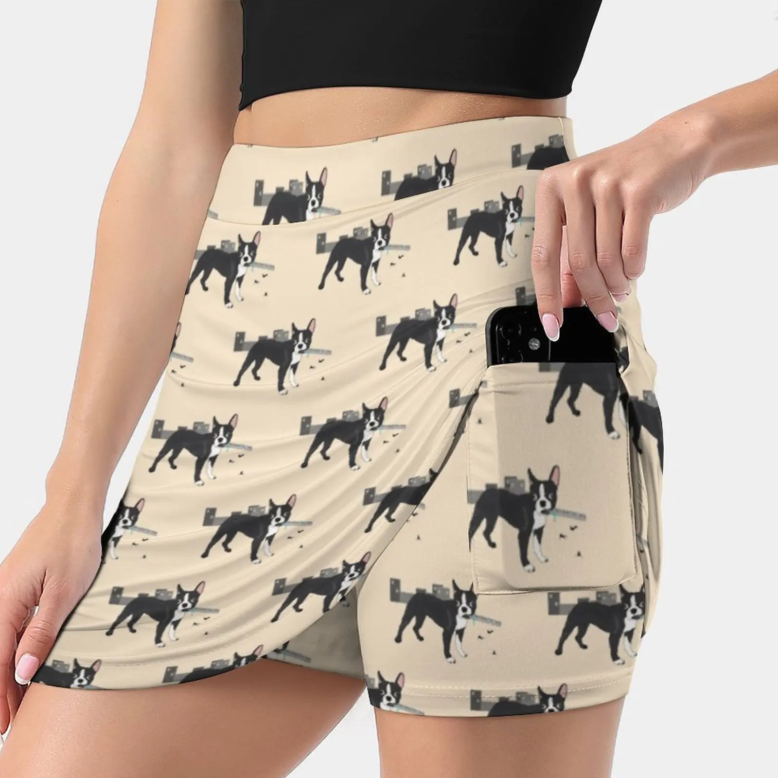 Attack Of The Colossal Boston Terrier!!! Women's Fashion Sporting Skirt With Pockets Tennis Golf Running Skirts Boston Terrier