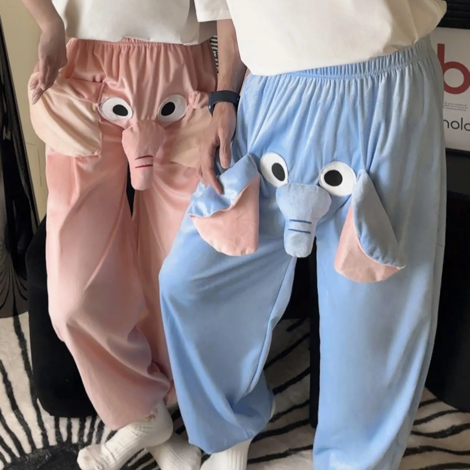 Couple Home Sleepwear Cute Flying Elephant Trunk Trousers Men Women Funny Loose Pajama Nose Knocking Shorts Funny Sleepwear 2024