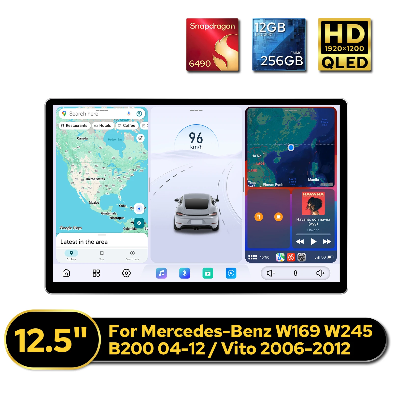 JOYING 12.5 Inch Android Car Stereo for Mercedes-Benz W169 W245 B200 2004-2012 Vito 2006-2012 12GB RAM 256GB ROM Head Unit
