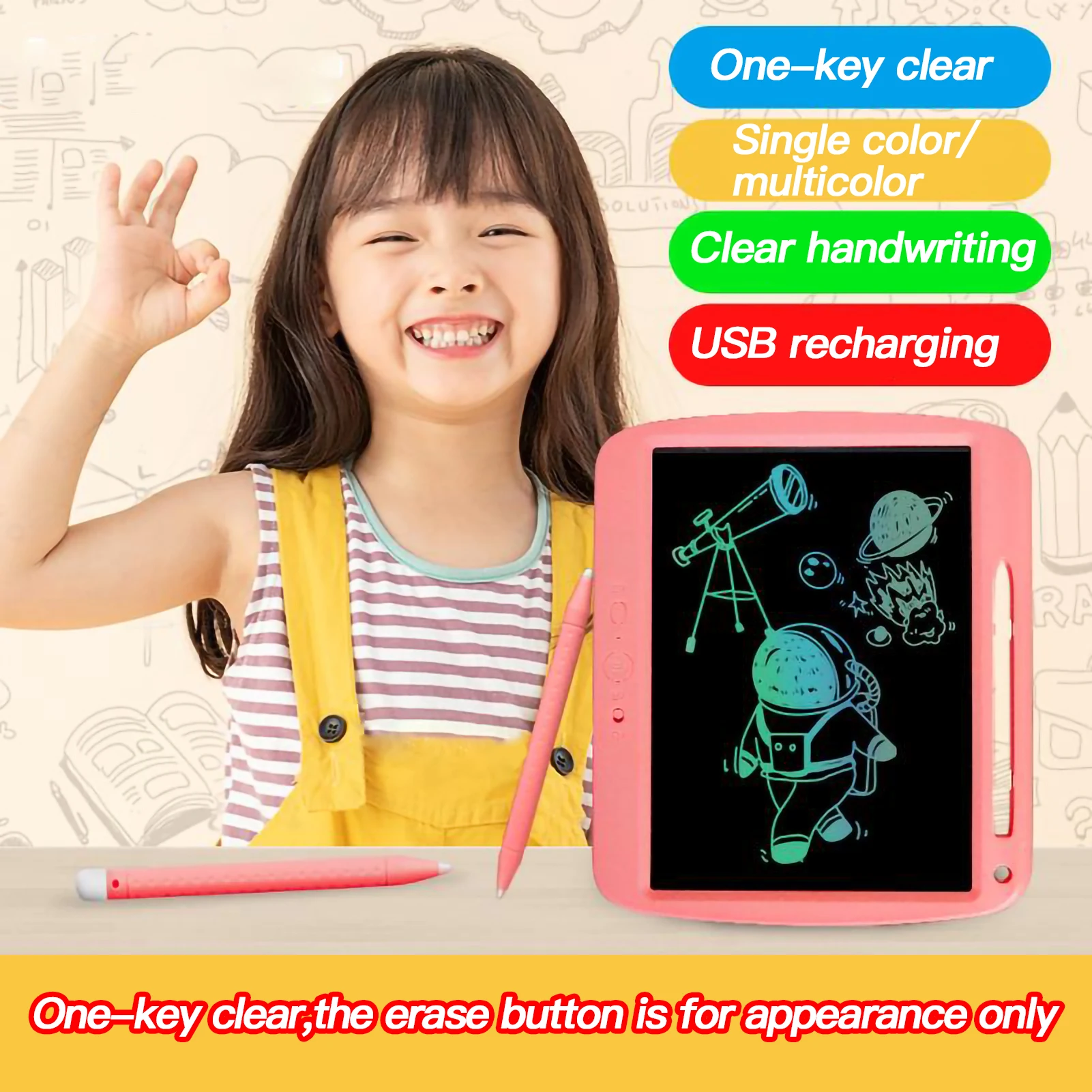 Tablette d'écriture LCD Rechargeable de 9 pouces, tablette de dessin avec stylet, bouton de verrouillage, jouet pour enfants en bas âge, cadeaux