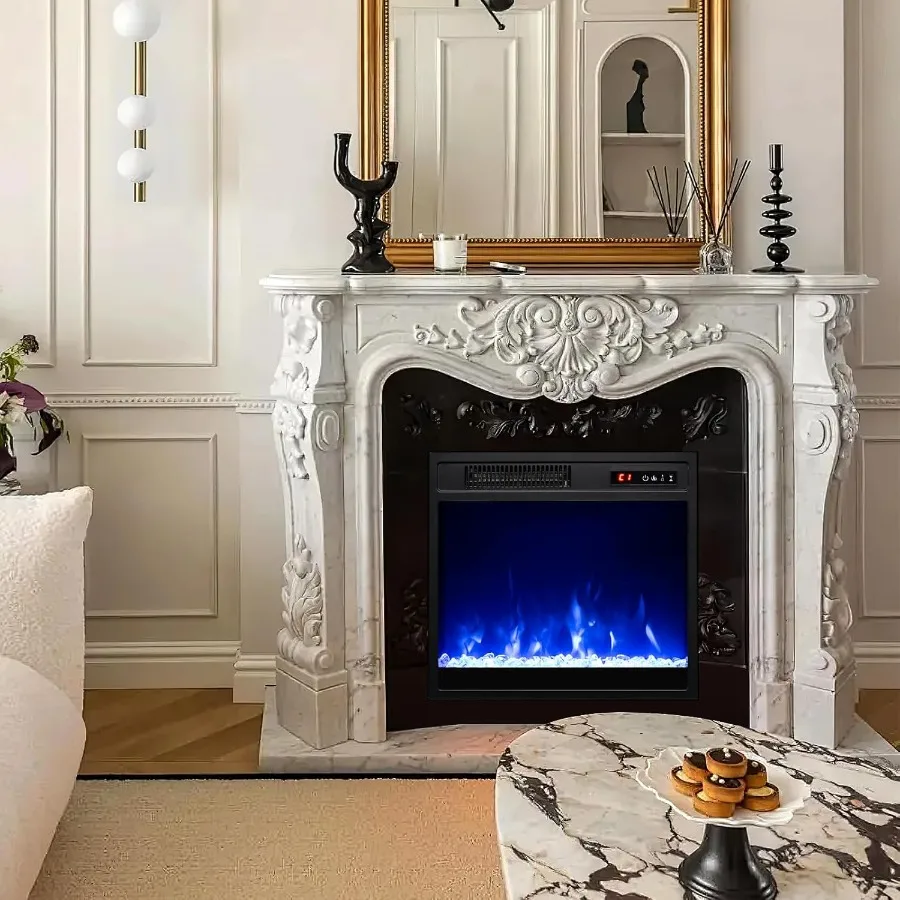 مدفأة كهربائية مقاس 18 بوصة مع جهاز تحكم عن بعد لغرفة المعيشة أو غرفة النوم بسعة تسخين 5000 وحدة حرارية بريطانية من حجر الكريستال Des