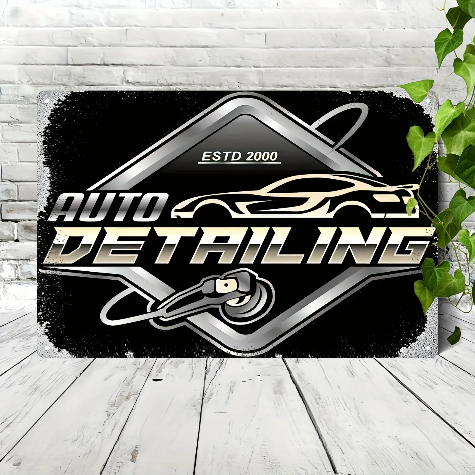 Iron Artwork Featuring a Logo Emblem for Car Detailing Service, Including Polishing Illustration in Vector Graphic Format,