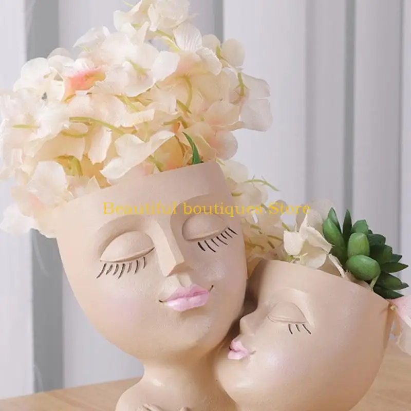 

U4LF Durable Couple Vase Wear-Resistant Resin Craft Flowerpot Couple Vase Resin Material Couple Flowerpot for Indoor Outdoor