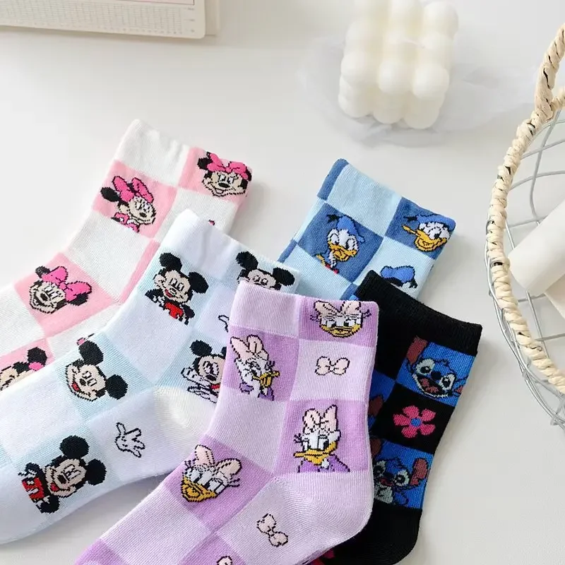 New Minnie Mickey Mouse Trendy Cool Cotton Socks Girl Kawaii Anime Pattern Middle Sock Boy Casual Sports Breathable Long Socks