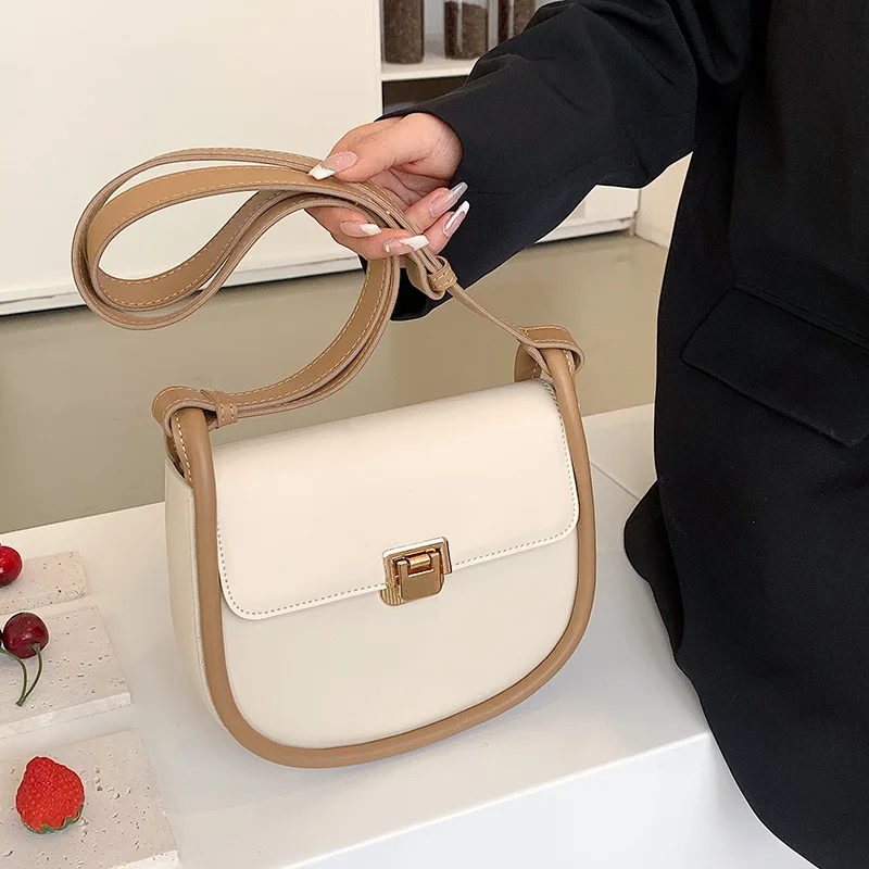 

Solid Color PU Shoulder Bags Cover 2023 New Fashion Female Small Flap Round Adjustable PU Hasp Messenger