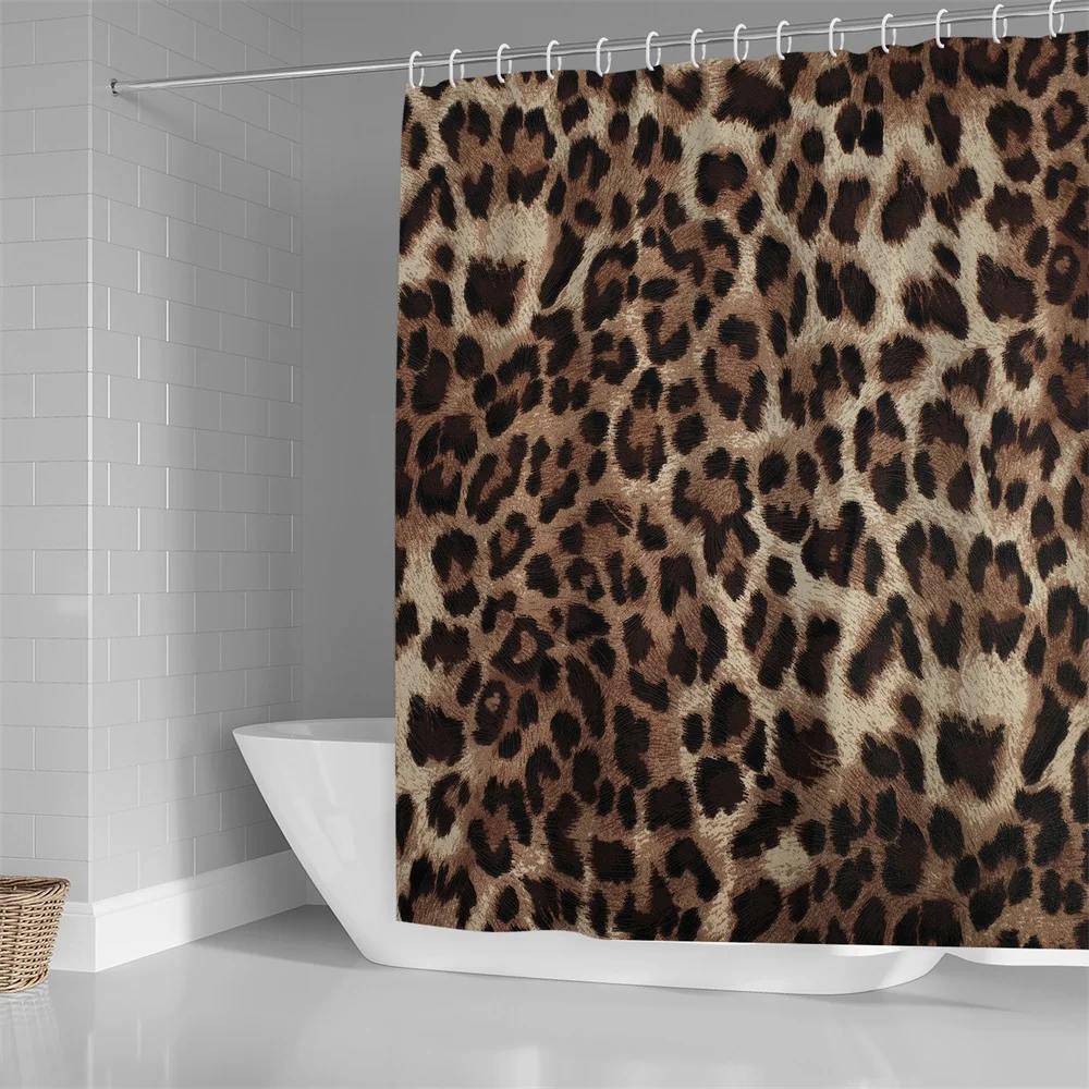 1PC, fine leopard print, modern home bathroom waterproof shower curtain with 12 plastic hooks, 71in*71in