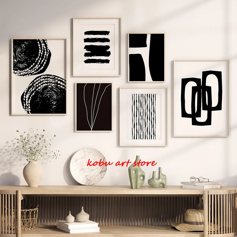 Black and White Abstract Poster Print Canvas Painting Minimalist Modern Neutral Wall Art Picture for Living Room Home Decor