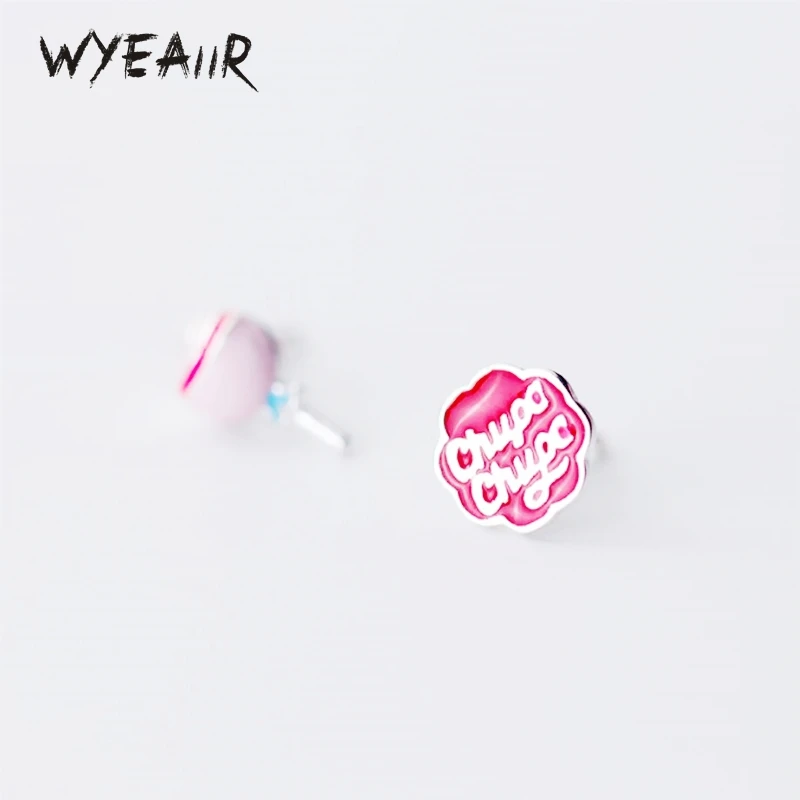 WYEAIIR 925 Sterling Silver Sweet Lovely Pink Drop Glaze Lollipop Candy Fine Jewelry Luxury Female Earrings