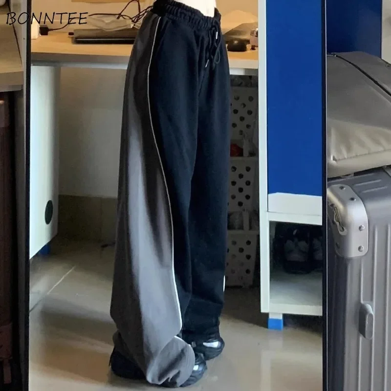 

Уличные брюки, женские широкие брюки на шнурке, эластичный крой в стиле пэчворк, свободные студенческие осенне-зимние универсальные шикарные брюки полной длины
