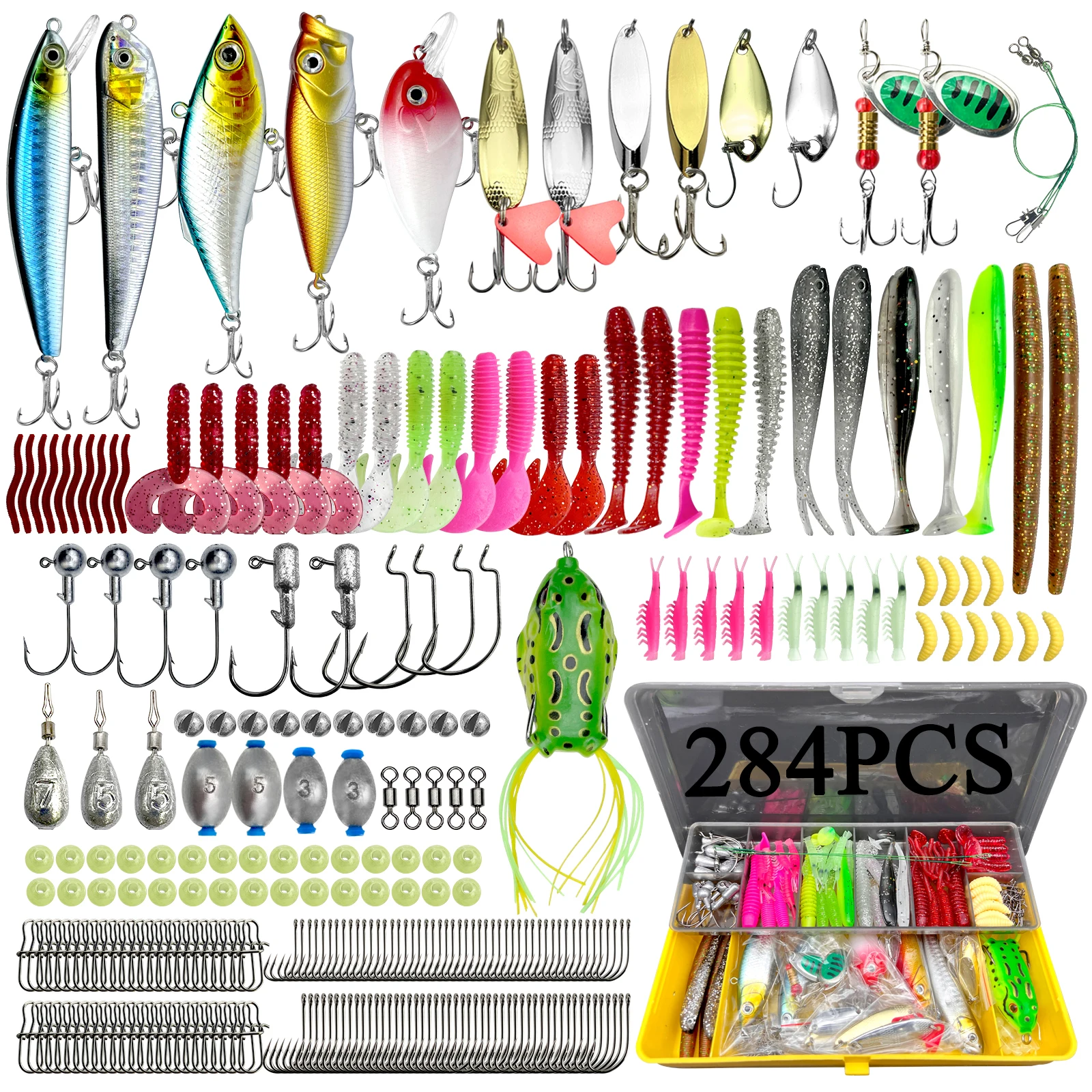 78/122/284pcs Fishing Lures Kit for Topwater Bait Rigs Tackle Kit for Bass Trout Salmon Fishing Accessories