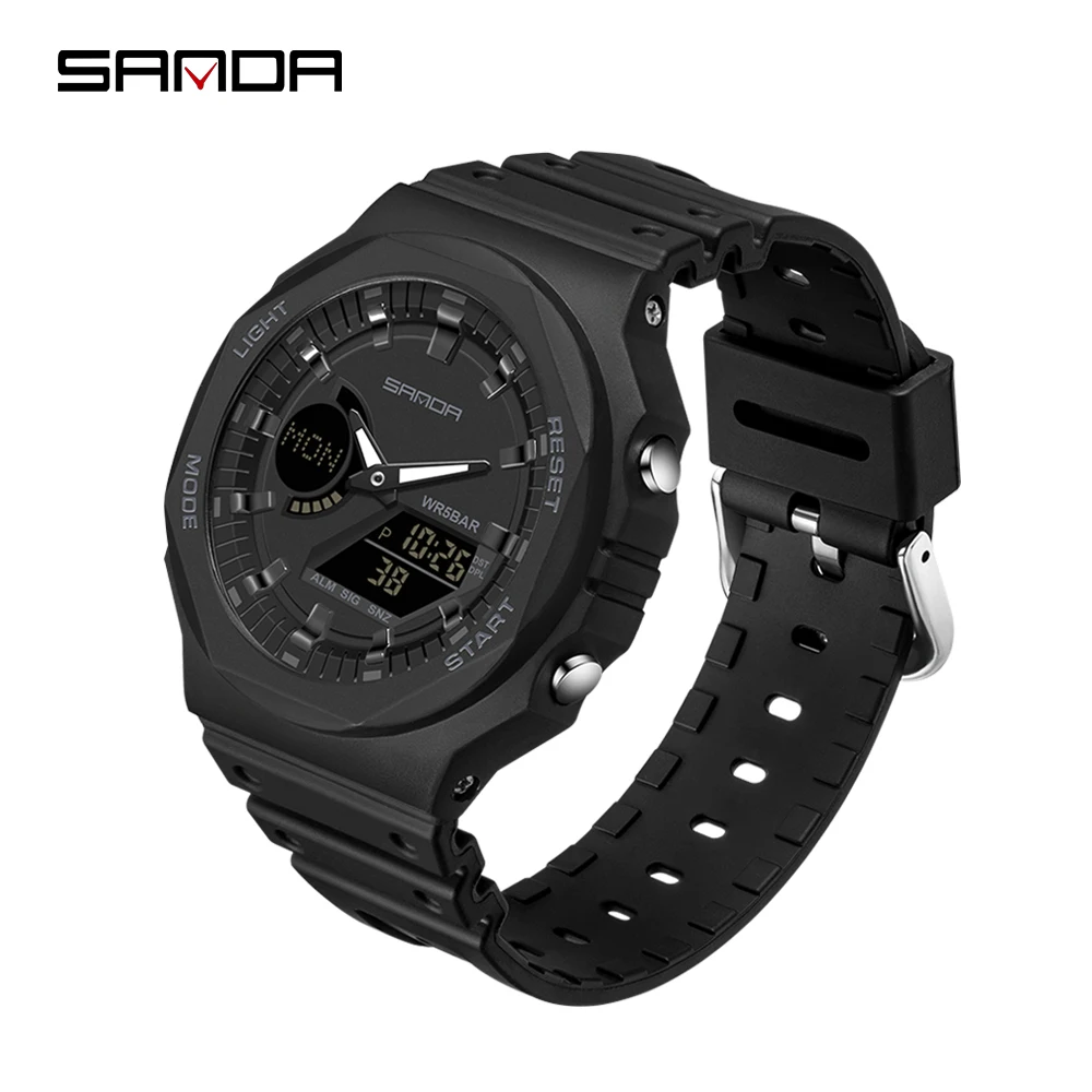 SANDA Top Brand Men\'s Watches Luxury Dual Time Digital Watch Shockproof Waterproof Clock Original Japan Battery Electronic Watch