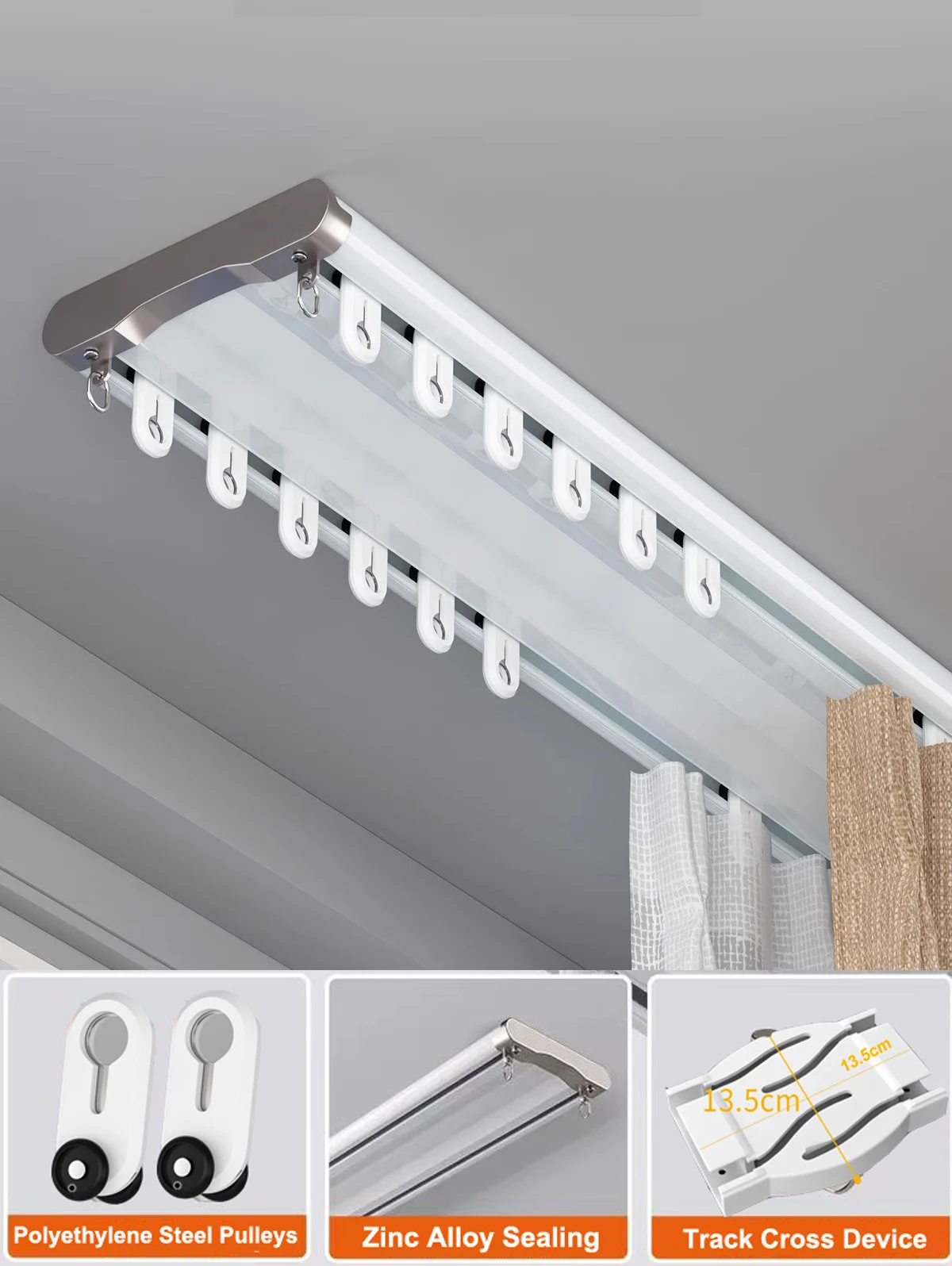 USA Luxurious Thick Double Rails Ceiling Track with Anti-Leakage Light  Unique Cross Device Ceiling Installation Include Pulleys