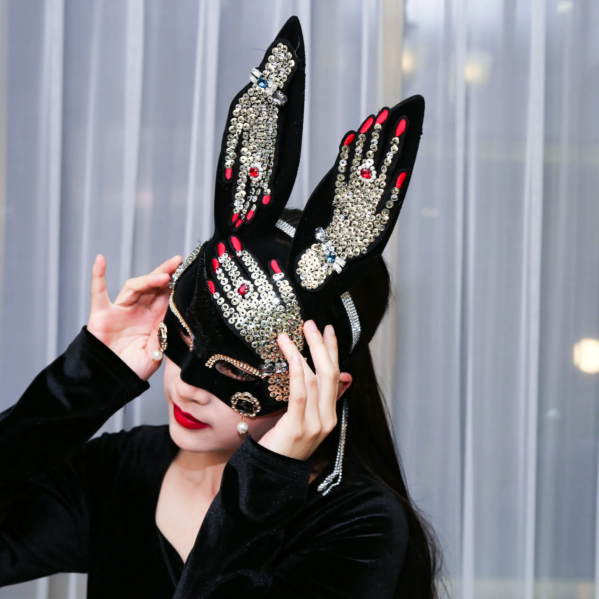 マスク誇張ステージパーティーハロウィン仮面舞踏会マスクウサギの耳バニーミステリーセクシーマスク